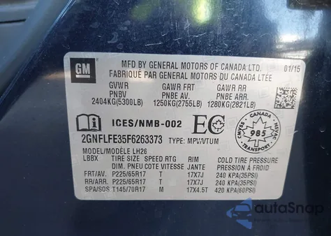 2015 Chevrolet Equinox 1Lt из США, поврежденный, VIN 2GNFLFE35F6263373